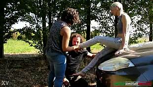 Hei, sjekk Valerias første gang del 2 med to jenter som dominerer en slave!