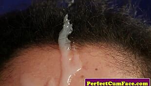 British lingerie gal sucks cock in front of voyeur, getting cum on face 😏