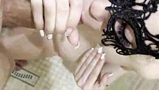 teen brunette showers and sucks cock