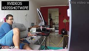 Kriss Hotwife Casada Safada Walks Semi-Nude Before Computer Technician