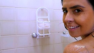 latina babe touches tight pussy in shower 😍