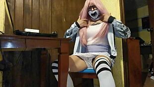 sissy femboy tries masturbator with vagina texture on big cock