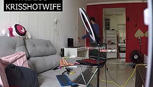 Kriss Hotwife Casada Safada Walks Semi-Nude Before Computer Technician