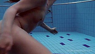 Erotic pool adventure in small tits by Roxalana Cheh