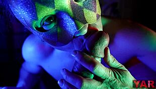 Masked Woman Bites Penis During Blowjob