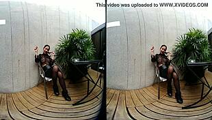 Young girl smokes topless in leather skirt outdoors