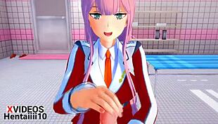 Zero Two gives a detailed blowjob in hentai anime scene