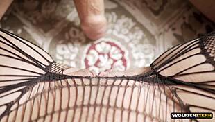 Super Sexy Milf Covered in Jizz on Fishnet