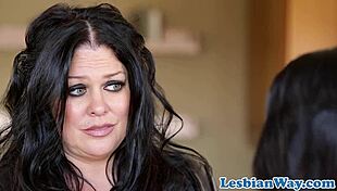 Lovely lesbian babe receives oral pleasure in a contrasting threeway group scene