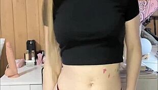 petite slut cums twice on dildo and panties