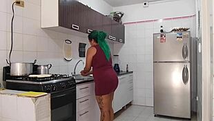 while my stepmom cleans, i watch her big ass and jerk off