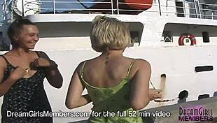 College girls flash perky natural tits in Tampa, contrasting public exposure with thong upskirts