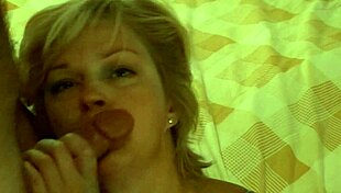 Beautiful blonde milf blowjob and facial in homemade amateur video