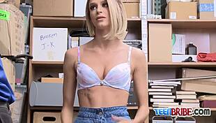 Blonde shoplifter says, 'Watch me on the desk'