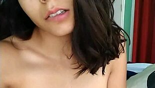 Small tits brunette girl gives a blowjob