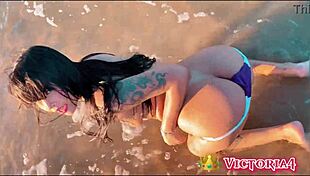 Passionate encounter on the beach, led by public nudity