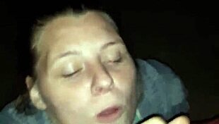 Good girl jacki giving outdoor blowjob with cum swallow