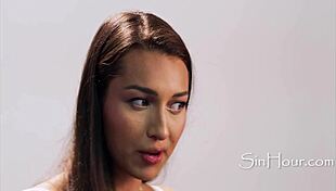 Cute pornstar fingers herself in candid interview