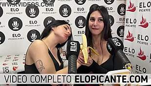 Mielcita and Almendra suck the banana with cream and swallow it eagerly