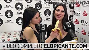Mielcita and Almendra suck the banana with cream and swallow it eagerly