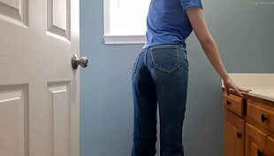 oh man, wetting my tight denim jeans in the bathroom is so thrilling!