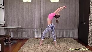 y gymnast stretching her hairless body in wild acrobatic poses
