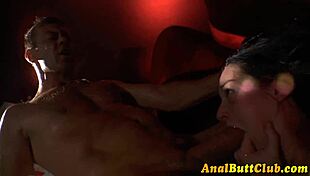 Round-assed woman receives jizz in mouth