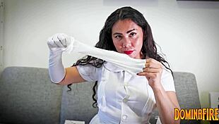 Patient with long medical gloves on for sensual experience