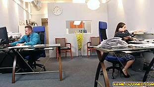 brunette teen 18+ bambi brooks blows her dad's monster cock. natural tits and pussy get involved!