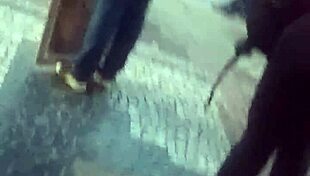 Tasty Brunette with Legs at Bus Stop