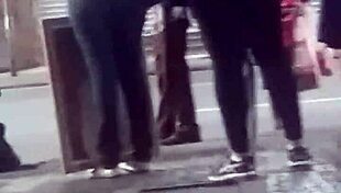 Tasty Brunette with Legs at Bus Stop