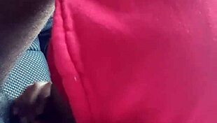 Ebony girl gives sloppy blowjob in the car