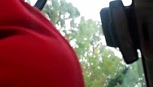 Ebony girl gives sloppy blowjob in the car