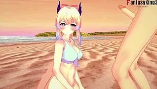 Kokomi in bikini missionary pov on genshin impact beach
