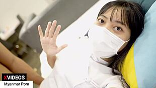 Cute asian teacher demonstrates sex education with amateur students