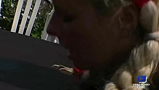 Blonde angie flashes small tits outdoors in public