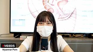 Cute asian teacher demonstrates sex education with amateur students