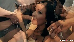 Watch this busty milf take multiple cumshots on her face in a blowbang.