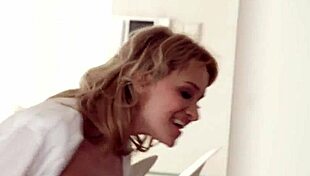 Hottie gives sexy footjob with handjob and cumshot