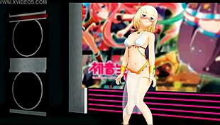Thier mmd girls perform striputease to music
