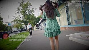 Boldly flashing tits and upskirt in public without panties