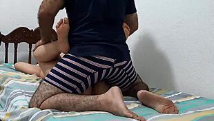 blonde latina teen 18+ feels intense pleasure in parents' room during homemade missionary sex.