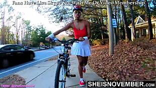Ebony biker shows off skinny booty in public