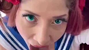 Sirenita fuentes intensely sucks in sailor cosplay while masturbating
