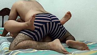 blonde latina teen 18+ feels intense pleasure in parents' room during homemade missionary sex.