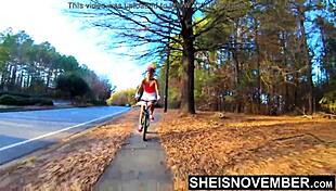 ebony babe msnovember rides bike with upskirt booty in public