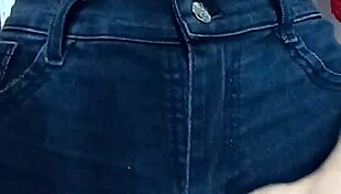 playing with a belt on her pussy and spanking in this casual scene