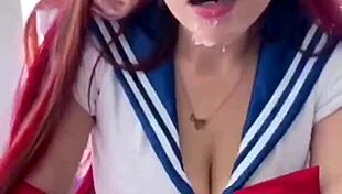 Sirenita fuentes intensely sucks in sailor cosplay while masturbating