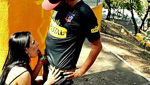 Brunette Sucks Stranger's Cock In Public