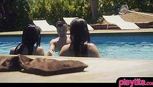 Pool Threesome with Brunettes